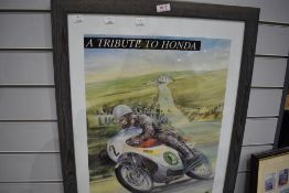A poster print of Honda motorcycles Manx TT related