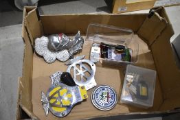 A selection of motor car and engine hood badges and similar including AA and Lakeland motor club