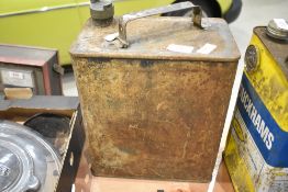 A two gallon Pratts petrol can