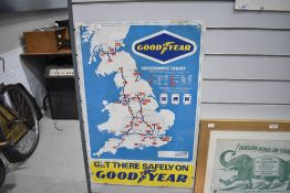 A tin plate advertising sign for Goodyear tyres motorways chart