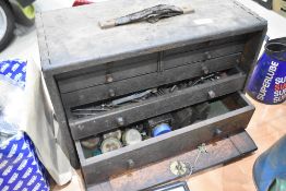 A selection of engineers tools and lockable chest with contents