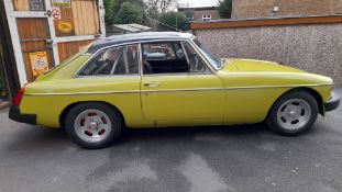 A MGB GT classic car. KDP295P first registered 11th September 1975. The car has been dry stored
