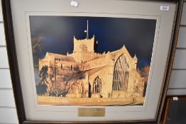 A photographic print of a church abbey