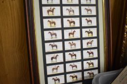 A framed set of Players cigarette cards for horse racing