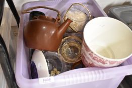 A selection of clear cut and pressed glass wares and a ceramic planter by Wedgwood