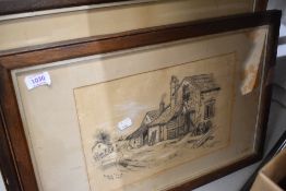 Two original pen and ink sketches of cottages
