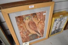 A selection of original art work including barn owl