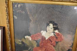 An embroidery of a Georgian boy in gilt effect frame