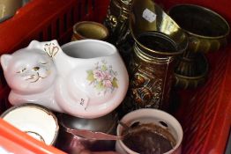 A selection of brass wares and ceramics