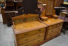 A Victorian scumbled dressing table and washstand with low tiled ledge back