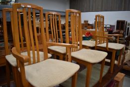 A set of vintage/modern railback dining chairs having upholstered seats (4 plus 2)