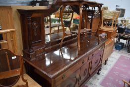 A late 19th or early 20th Century mahogany mirror back sideboard