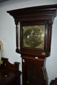 An 18th Century and later oak longcase clock having square pillar hood with 8 day movement and brass