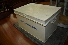 A painted metal deed box