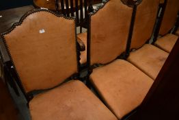 A set of five late Victorian stained frame dining chairs and an early 20th railback carver chair,
