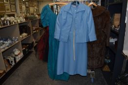 Two vintage 1980s dresses and a late 60s/70s skirt suit.