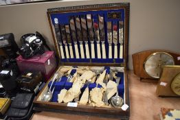 A cased canteen of cutlery by Viners in fitted oak case