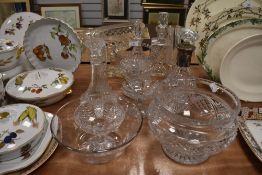 A varied lot of glass ware including 19th century decanters,tazzas,cut glass fruit bowls and