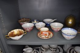 A selection of various Chinese porcelain rice and tea bowls including hand decorated