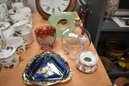 A selection of glass wares and ceramics including Crown Devon lustre dish