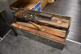An early 20th century carpenters chest containing a selection of predominantly similarly aged