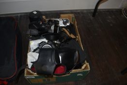 A selection of cameras and photographic equipment including Ricoh KR-10 and Sony Cyber Shot
