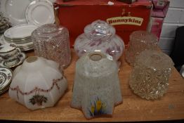 A selection of glass light or lamp shades including art deco designs