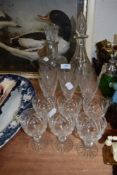 A selection of clear cut crystal cordial glasses and decanters