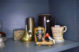 A selection of hardware including cigar cutter, Heinz tin and motto ware