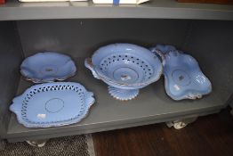 A 19th century partial dessert set in blue stoneware, possibly Ridgway.