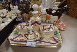 A mixed lot of ceramics including Pendelfin, two Royal Doulton horses and a vintage dressing table