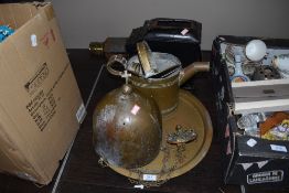 A selection of brass wares including Catholic style incense burner