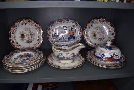 A selection of ceramics including Davenport gravy boat and Masons plates