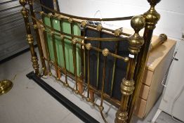 A reproduction brass bed frame , approx 122cm (4ft) (missing one foot)