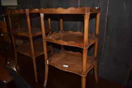 A pair of reproduction yew wood etage/whatnots