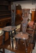 Two traditional spinning chairs, of typical form