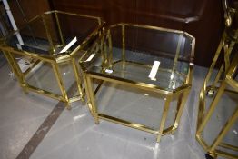 A pair of high quality brass and glass occasional/coffee tables