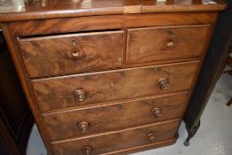 A chest of three over two drawers having turned handles with mother of pearl inlay