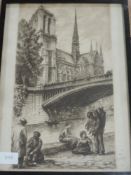 An etching, after Dallemagne, Paris, 35 x 20cm, plus frame and glazed