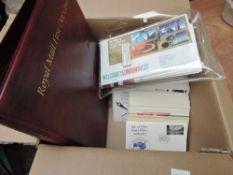 A box of mainly GB First Day Covers in album and loose, 1970's onwards including 2012 Olympic Gold