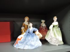Four Royal Doulton figurines, The Ermine Coat HN1981, Elyse HN2429, Genevieve HN1962, Sandra
