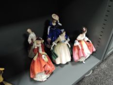 Five Royal Doulton figures, Elegance HN2264, Southern Belle HN2229, Top O The Hill HN1834 and Figure