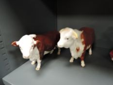 Two Beswick Hereford bull figure studies Bull 949 and Polled Bull 2549A