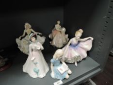 Five Royal Doulton figure studies, Sweet Seventeen HN2734 (AF), Julia HN2706, The Polka HN2156,