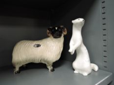 Two animal studies one Coopercraft black faced ram and the other a Lomonosov stoat or ermine.