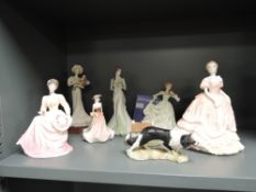 A collection of figurines and studies including Coalport Ladies of Fashion, Sherratt & Simpson