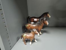 Three Beswick studie, Shetland Pony 1033, Shetland Foal 1034 and Arab Xayal 1265 (af) all brown
