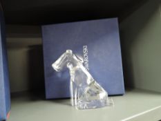 A crystal glass Swarovski figure study of a terrier dog having box