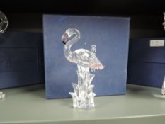 A crystal glass Swarovski figure study of a Flamingo bird having box
