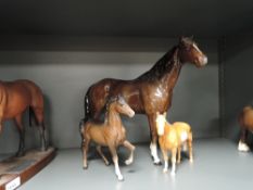 Three Beswick studies, Large Hunter, second version, brown no.1734 Thoroughbred Stallion, small,